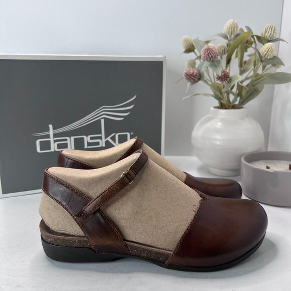 Dansko Rowan Waxy Burnished Leather Wedge Sandals Tan Brown Women EU 39/8.5 - Picture 3 of 10